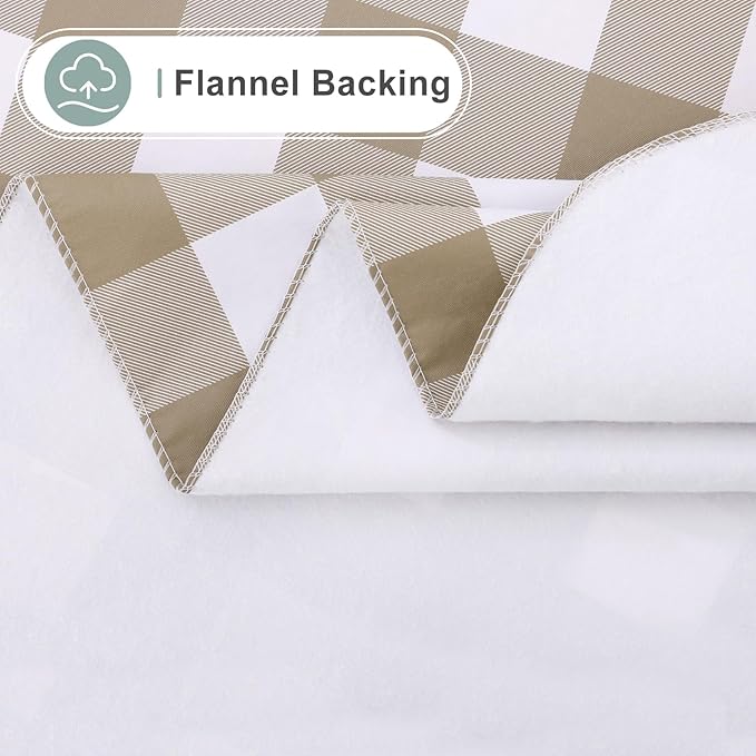 misaya Rectangle Waterproof Vinyl Table Cloth, Buffalo Flannel Backed Tablecloth, Wipeable Plastic Table Cover for Dinner, Cafe, Outdoor (60" x 102", Khaki and White)
