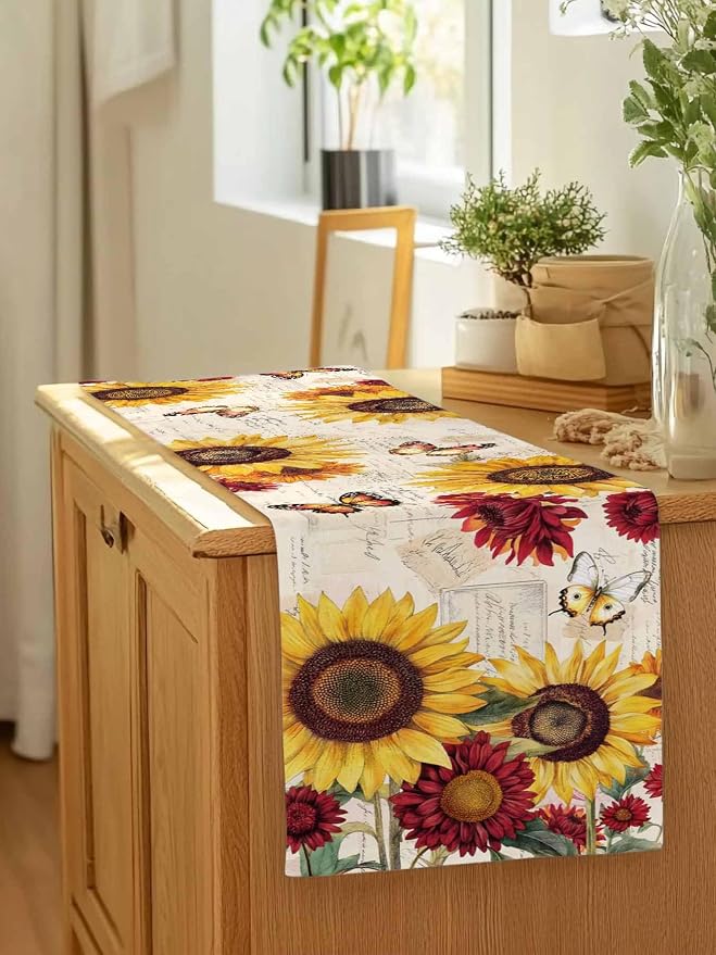 Sunflower Farmhouse Table Runners 48 Inches Long, Spring Summer Retro Table - Image 7