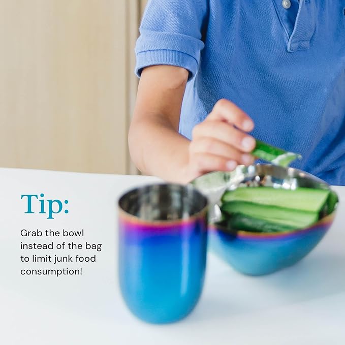 Ahimsa Stainless Steel Bowls for Kids, Durable Pediatrician Designed Toddler Snack Bowl, Premium Non Toxic Metal, Easy to Clean & Dishwasher Safe, Set of 4 Blue