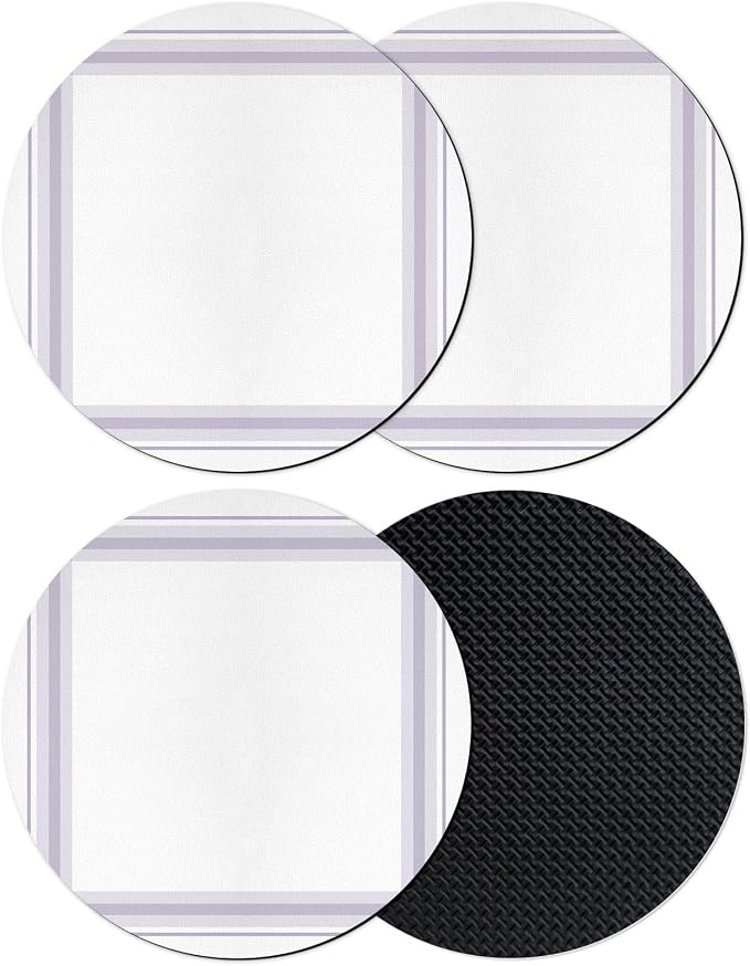 Coasters Set of 4, Minimalist Grid Round Drink Coasters by Unknown
