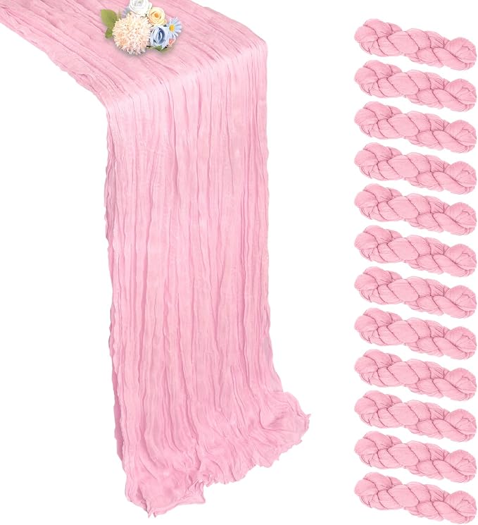 12 Pack Pink Cheesecloth Table Runner 17 x 108 Inch | Boho Gauze Cheese Cloth by Pepmily