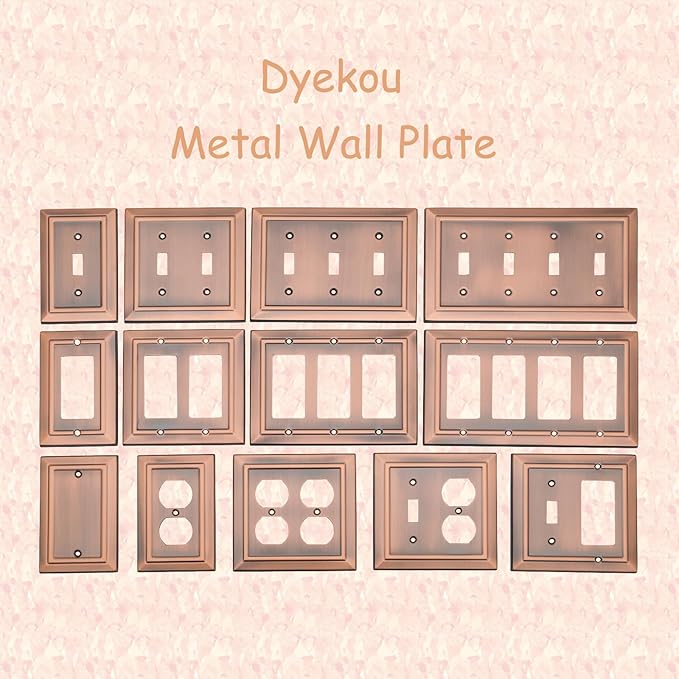 Metal Wall Plate for Electrical Outlets, Decorative Antique Copper Switch Plates Outlet Cover, Light Switch Cover Plate, 1-Gang Wall Plates (Single Decoretor, 6 Pack)