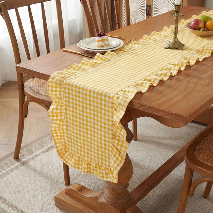 HunnmingRe 1 Pc Gingham Table Runner Yellow, 72 X 13.8 Inch | Cotton Dresser - Image 7