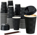 16 oz Coffee Cups with Lids, 50 Pack Black Insulated To Go Disposable Coffee by Unknown