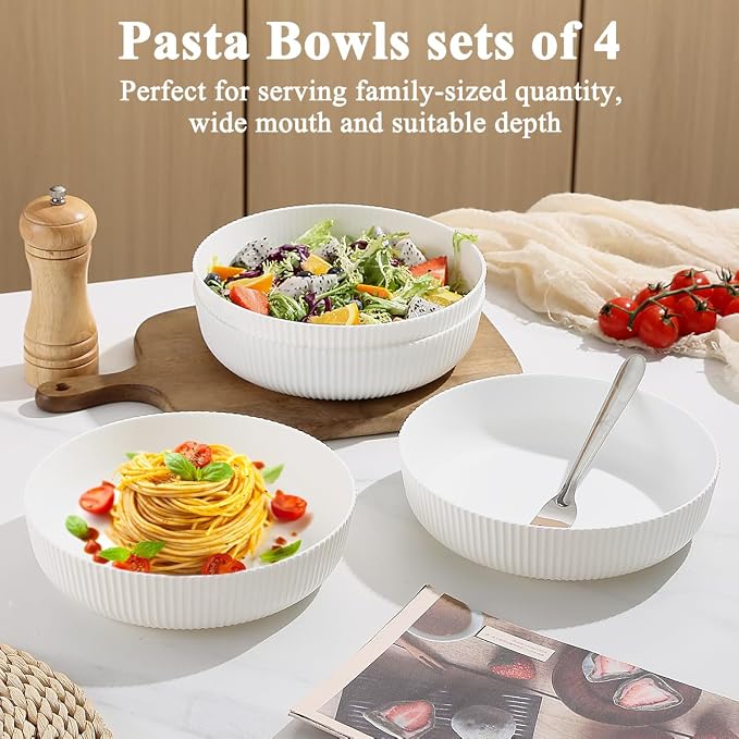 Kyraton Pasta Bowls Set of 4, 37oz Salad Bowls White Soup Bowls Large Pasta - Image 3