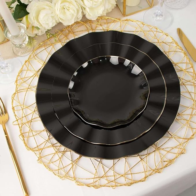 Efavormart 11" Dinner Plates – Set of 10 Plastic Black Round Disposable Plates - Image 2