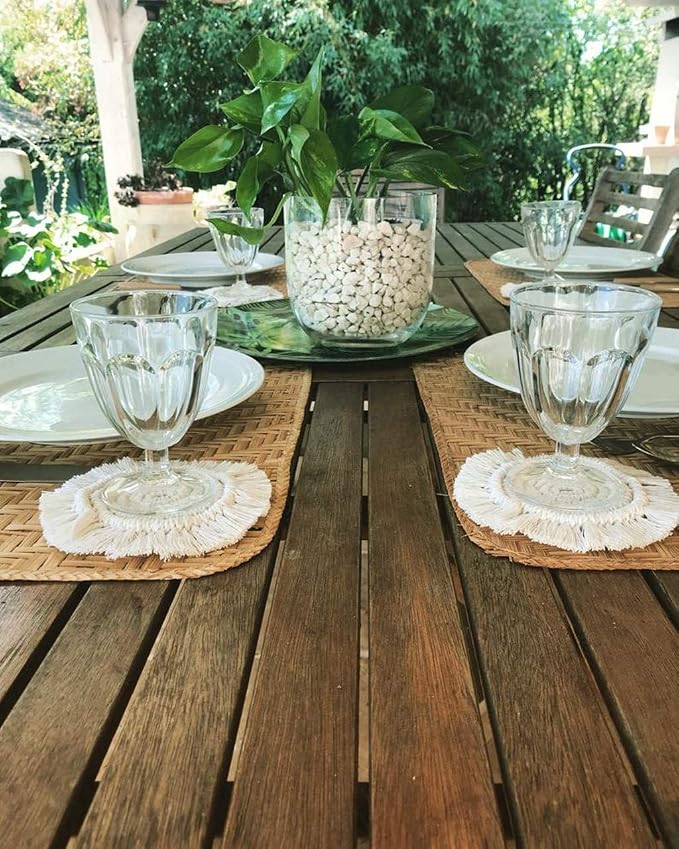 Boho Coasters Set of 2, Elegant Woven Cotton Drink Coasters, Handmade Macrame - Image 3