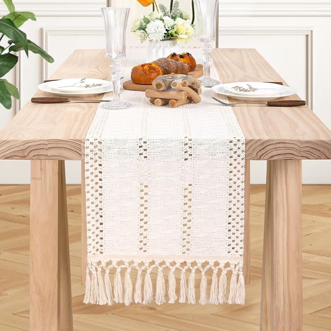 MLMW Ivory Table Runner 72 inches Boho Home Decor Farmhouse Rustic Dining Table - Image 6