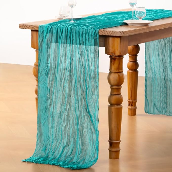 DeZerlor Teal Green Cheesecloth Table Runner 1 Pack Summer Boho Runner | - Image 5