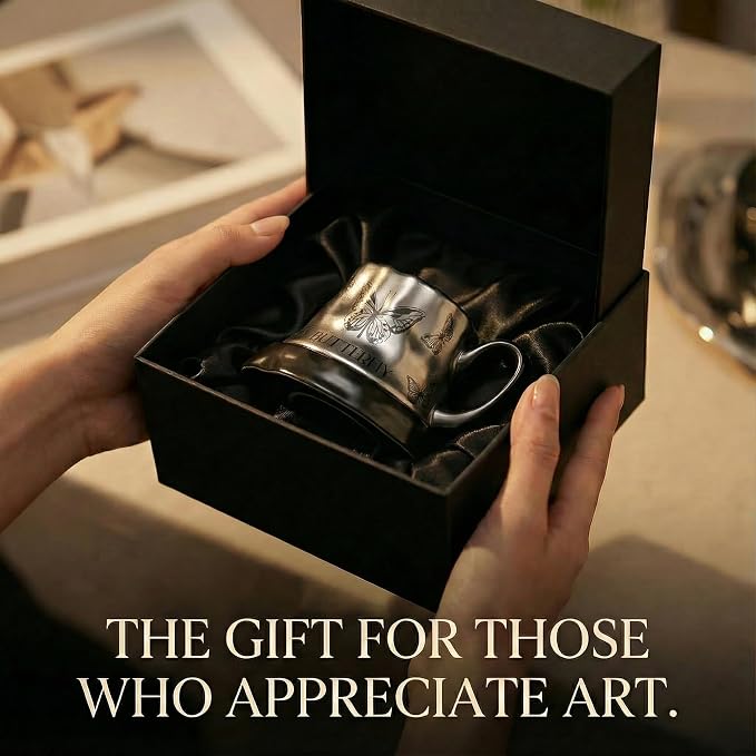 Volcanic Ash Titanium Finish Coffee Mug and Saucer Set | Modern Sculptural - Image 6
