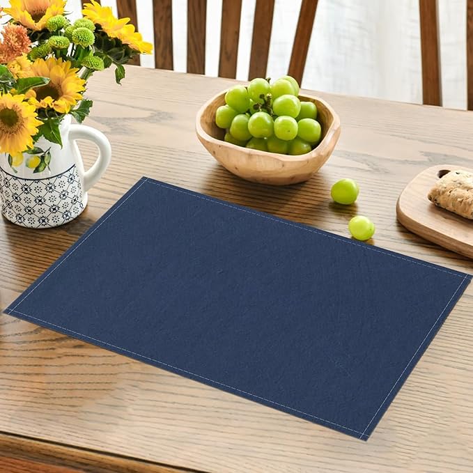 AOFOTO Dark Blue Placemats Set of 4 for Dining Table Solid Color Place Mats Washable Rectangular Table Mats for Party Home Kitchen Restaurant Decor 12x18 Inch