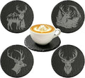 4Pcs Slate Coasters with Deer Pattern, Round 3.94 inch Cup Mats by LKKCHERDESIGN