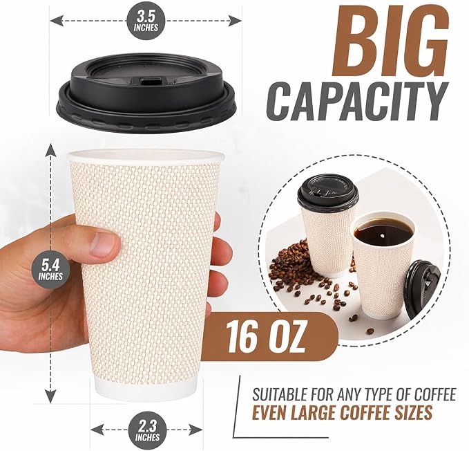 Promora 16 oz Natural Cream Disposable Coffee Cups - Image 2