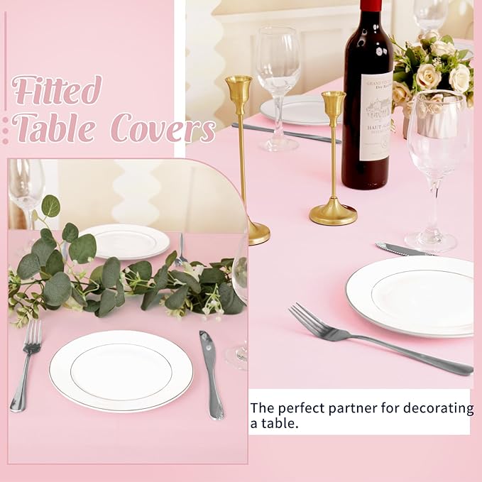 HAISIWLKJ 3 Pack Table Cloth 6ft Pink Tablecloths for Rectangle Folding Table Spandex Fitted Stretch Cover Wrinkle Resistant Washable Protector for Party, Wedding, Banquet, Festival.