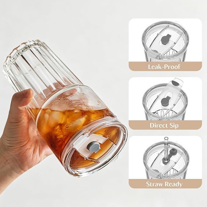 INSETLAN 20oz Clear Glass Cups & Tumbler Set - Image 5