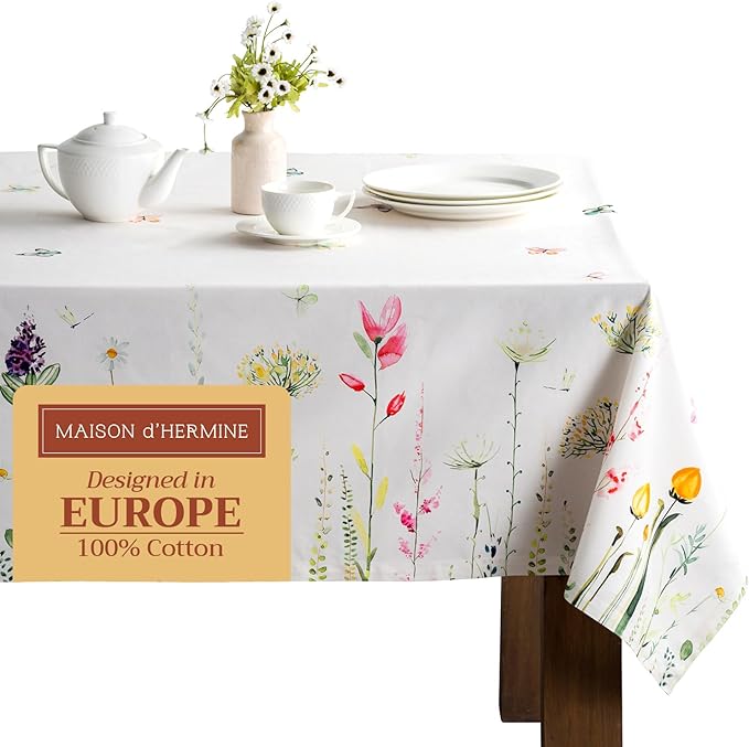 Maison d' Hermine Table Cloth Rectangle Table 100% Cotton 60 x 120 Inches Tablecloth Reusable Decorative for Dining Room Farmhouse Home Valentines Day Decorations Spring Summer - Botanical Fresh