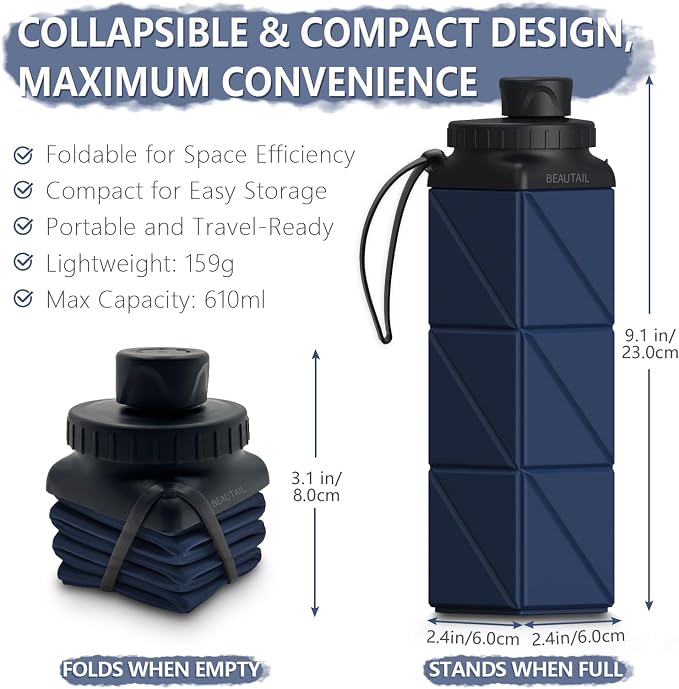 BEAUTAIL Collapsible Water Bottles 21 oz, Silicone Portable Water Bottle | BPA - Image 2