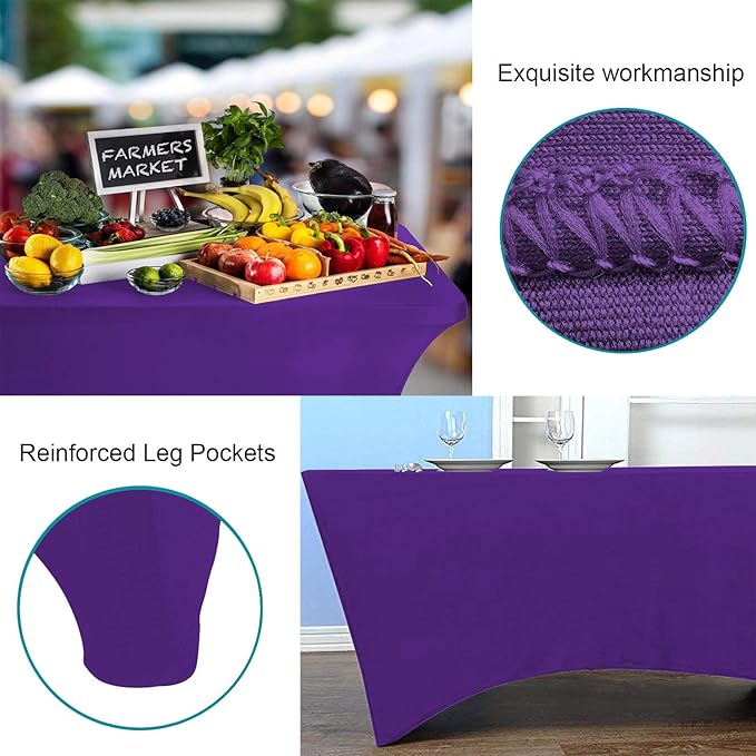 RELIANCER 2 Pack Stretch Spandex Table Covers for Rectangular Tables,8FT Elastic Fitted Tablecloth,Universal Rectangular Table Cloth Protector for Outdoor Party,Wedding,Bar,Birthday,Banquet,Events