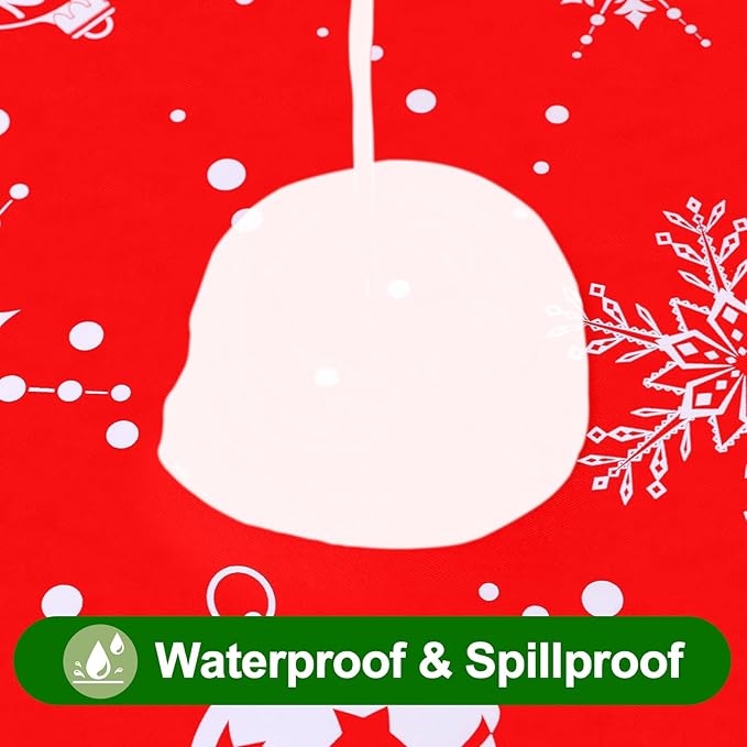 Smiry Christmas Rectangle Table Cloth, Waterproof Vinyl Tablecloth with Flannel Backing, Wipeable Bell & Snowflake Plastic Tablecloths for Christmas Table Decorations, (60"x84", White & Red)