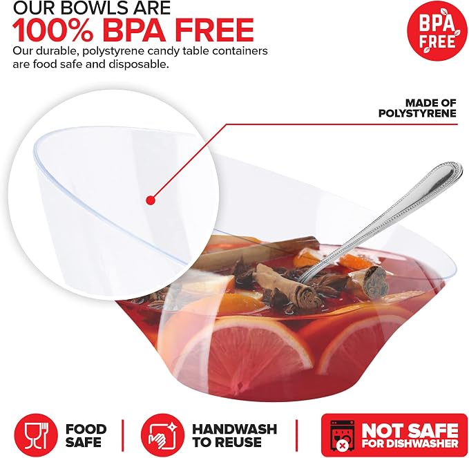 54oz Clear Plastic Serving Bowls Large Disposable Candy Dishes, Buffet - Image 3