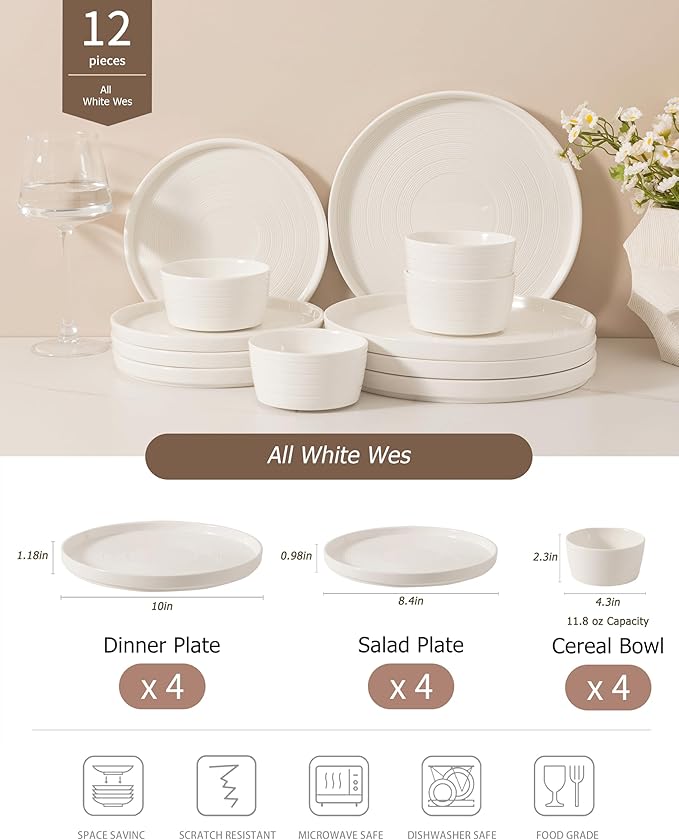 Dinnerware sets plates and bowls sets modern plates,Ceramic Dinnerware Sets,12 Pieces Porcelain Lightweight Plates,Scratch Resistant Dish Set (style - 10, 4 - Set (12pcs))