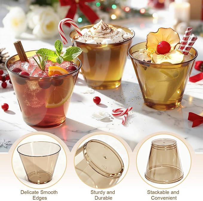 Glowserve 9 OZ Brown Disposable Plastic Cups Cocktail Cup 150 Pack | Fancy - Image 2