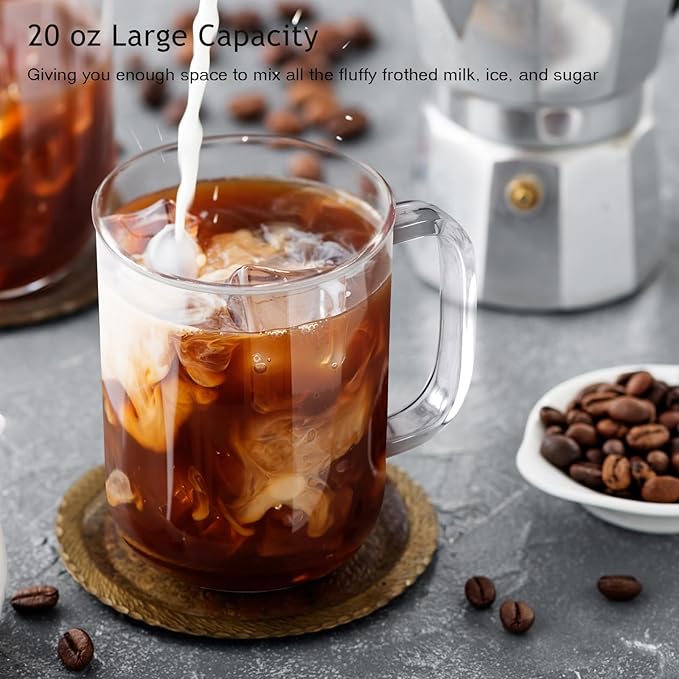 Glass Coffee Mugs, 20 oz Ice Coffee Cups Set of 4, Large Clear Tea Cups - Image 5