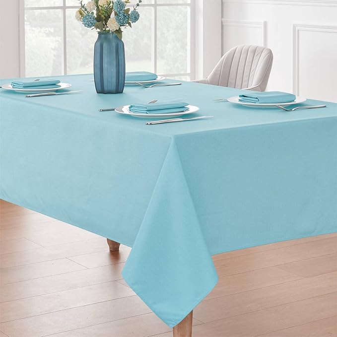 Rectangle Tablecloth Waterproof 60x104 inch Linen Textured Table Cloth Stain and Wrinkle Resistant Washable, Decorative Fabric Table Cover for Dining, Party and Camping, Aqua