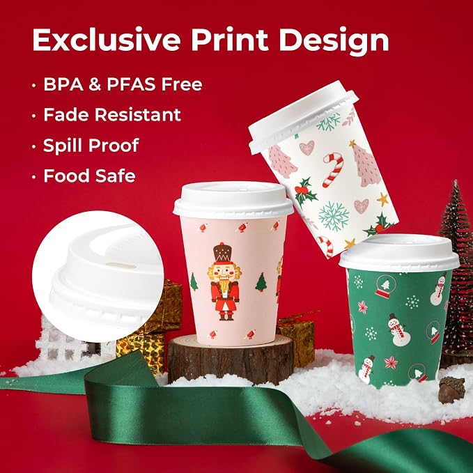 Fit Meal Prep 50 Pack 12 oz Christmas Disposable Paper Coffee Cups - Image 3