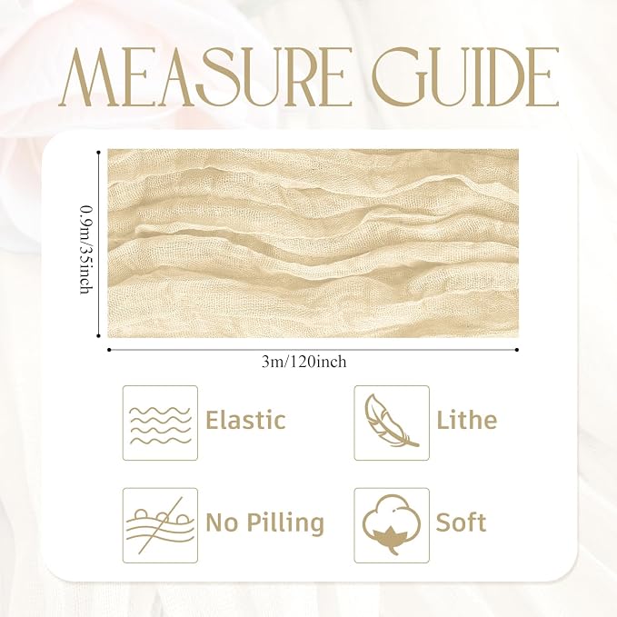 Cheesecloth Table Runner Beige 10FT Boho Gauze Runner, 3 Pack | 120 Inch Cheese - Image 2