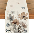 Artoid Mode Brown Poppy Floral Leaves Spring Table Runner, Seasonal Summer by ArtoidMode