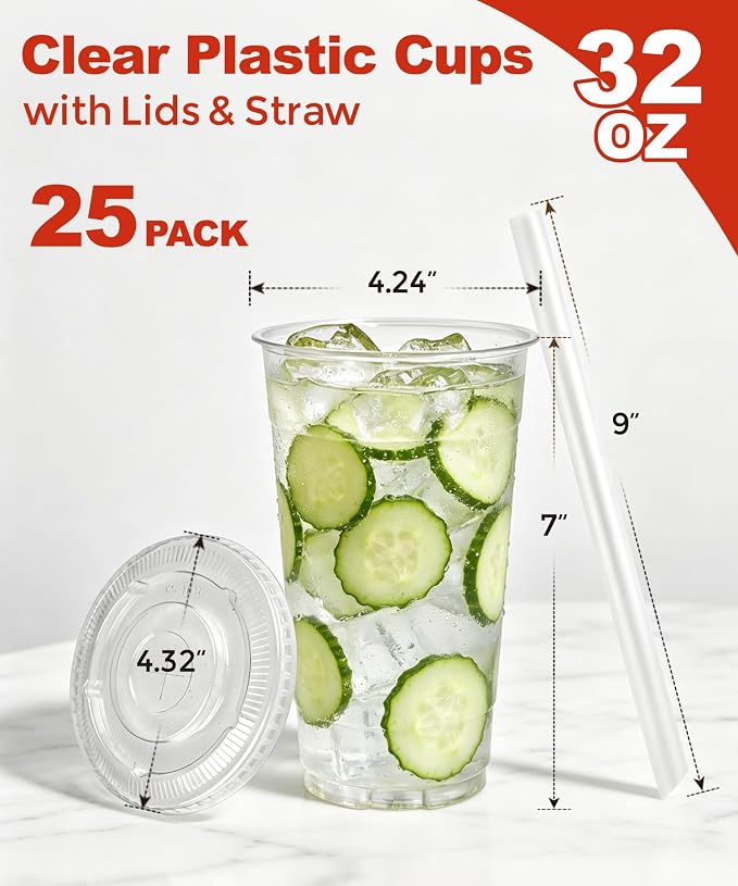 Ginkgo 32 oz Clear Plastic To Go Cups - Image 2