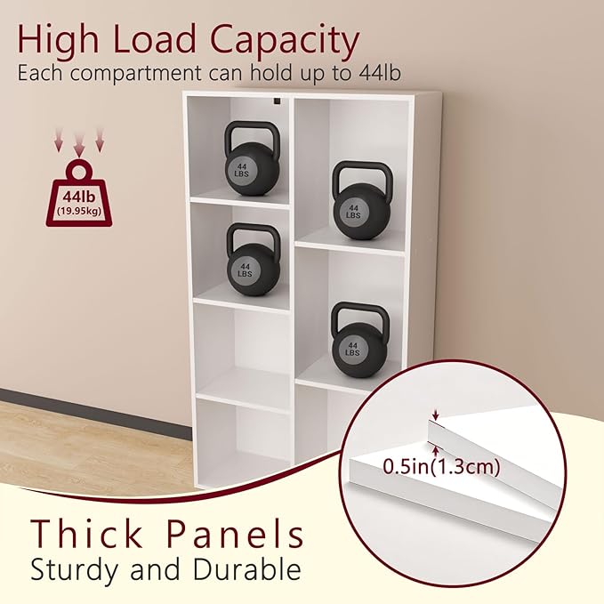Cube Storage Organizer,Closet Organizers and Storage,Cube Reversible Bookshelf,Storage Shelf for Living Room,Home Office,Dining Room(White, 7-Cube)