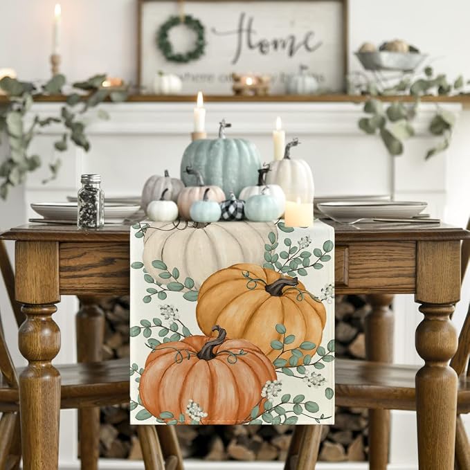 Artoid Mode 210 GSM Fall Table Runner 13x108 Inch Home Party Decor | Orange - Image 2