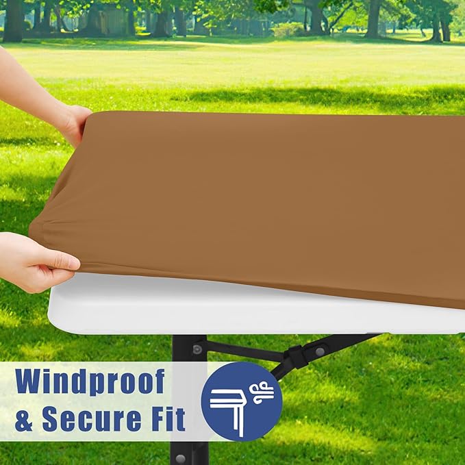 Spandex 5 Foot Rectangle Table Cloth 2 Pack, Elastic Fitted Tablecloths for Picnic, Stretch Washable Patio Table Cover for Outdoor, Camping, Banquet and Parties(Brown, 30"x60")