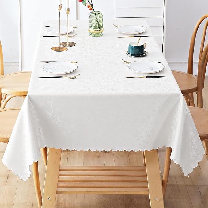 Smiry Rectangle Table Cloth, Waterproof Heavy Duty Vinyl Tablecloths, Wipeable Washable Table Cover for Kitchen and Dining Room (White, 60" X 84")