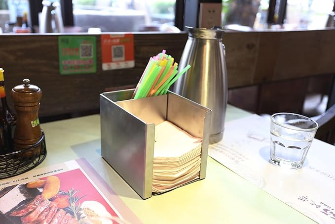 BARsics Stainless Steel Bar Caddy Holder with 2 Compartments for Napkins, Accessories
