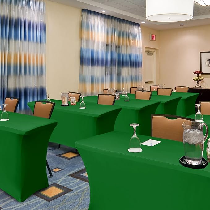 Spandex Table Cloths for 8 Foot Rectangle Tables-6 Pack Fitted Stretch Green Table Covers-Elastic Christmas Tablecloth for Party, Vendor Booth Display, Banquet Buffet Event, Craft Trade Show