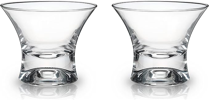 Viski Heavy Base Stemless Manhattan Glasses Set of 2 - Premium Crystal Cocktail Glass, Stemless Martini Glasses, Cocktail Glass Gift Set, 7 oz
