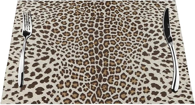 Leopard Print Placemats Set of 4,12x18 Inches Brown Cheetah Animal Print Decorative Placemats Rectangle Boho Modern Abstract Table Mats for Party Home Kitchen Dining Table Decoration