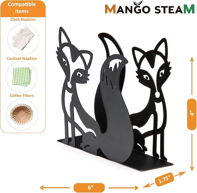 Mango Steam Tabletop Napkin/Tissue & Letter Holder for Home, Kitchen, Restaurants (Fox, Black)