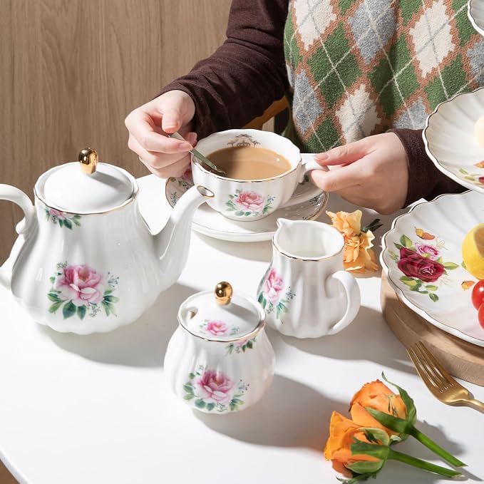 Sweejar Porcelain Tea Sets British Royal Series, 8 OZ Cups & Saucer Service - Image 6