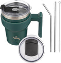 Konokyo 10 oz Tumbler with Handle and Straw, Insulated Travel Mug | Army Green; by Konokyo