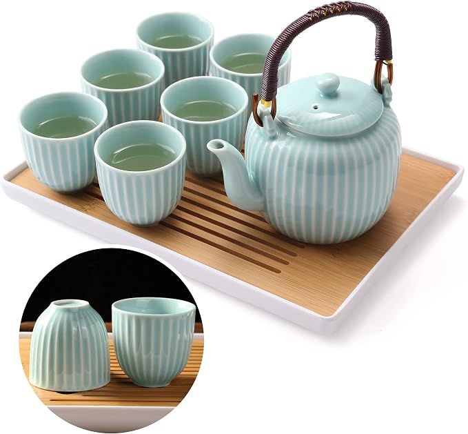 Dujust Japanese Tea Set, Cyan-blue Porcelain Tea Set by DUJUST
