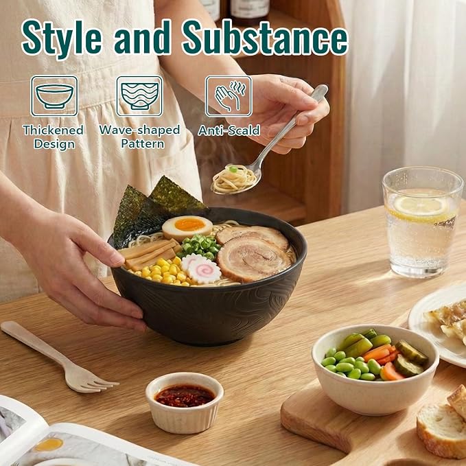 Ramen Bowls Sets of 8, Unbreakable & Thick Wheat Straw Bowls 40 OZ, - Image 6