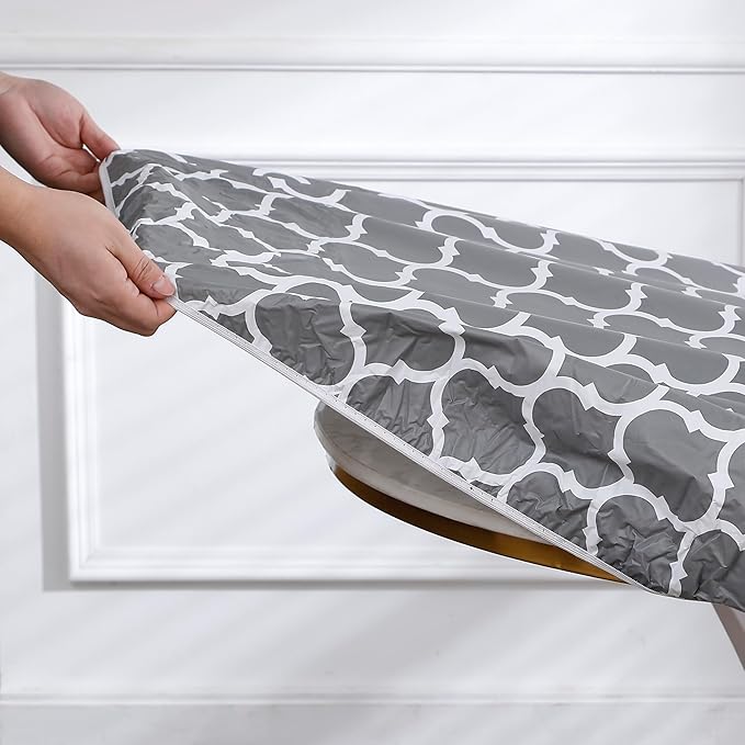Walrus Round Vinyl Fitted Tablecloth with Flannel Backing Elastic Edge Design Table Cover Waterproof Oil-Proof PVC Table Cloth Stain-Resistant Best for 57"-66" Round
