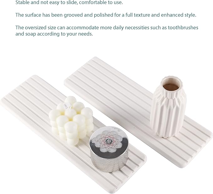 2 PCS Water Absorbent Diatomite Coasters (12.2" x 4"), Grooved Design, Water Absorbing Stone Used for Hand Soaps & Plants & toiletries in The Modern Home