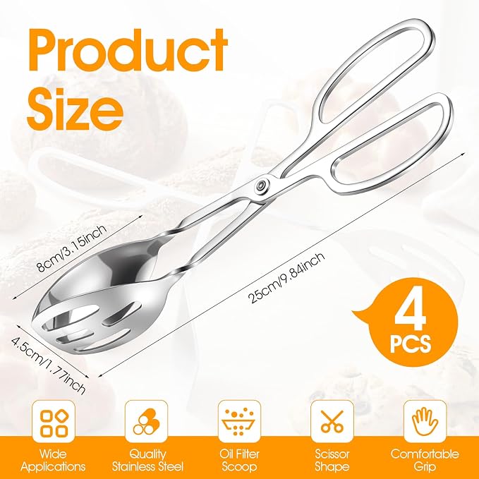 4-Pack Stainless Steel Salad Tongs & Serving Tongs - Image 2