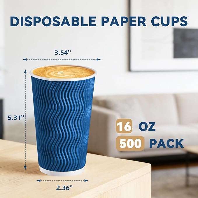 Lamosi 500 Count 16 oz Insulated Coffee Cups, Disposable Paper Cup No Lids | - Image 2