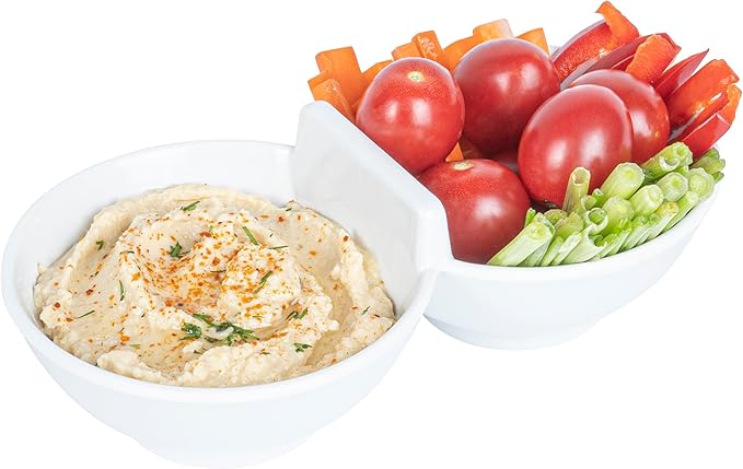 Restaurantware Voga 8.5 Ounce Divided Serving Dishes 10 Round Condiment Serving Dishes - 2 Compartments Serve Appetizers Snacks Dips Or Dressings White Melamine 2 Compartment Dishes